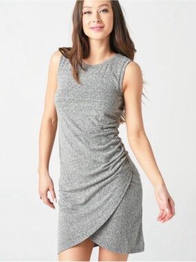 Z Supply Heather Gray Sleeveless Ruched Wrap Mini Dress